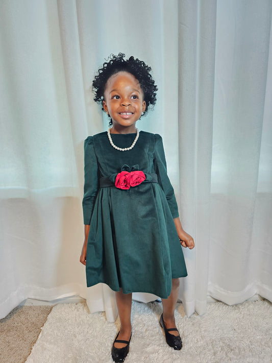 Emerald Blossom Velvet Dress