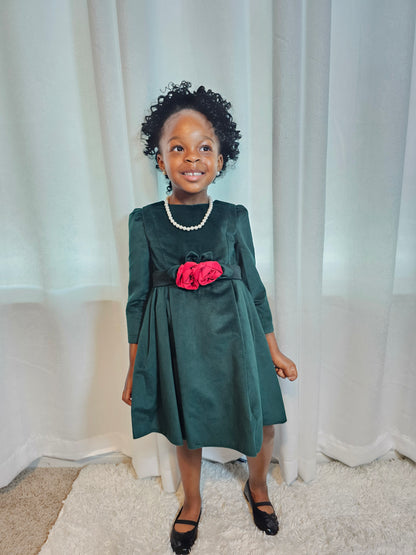 Emerald Blossom Velvet Dress