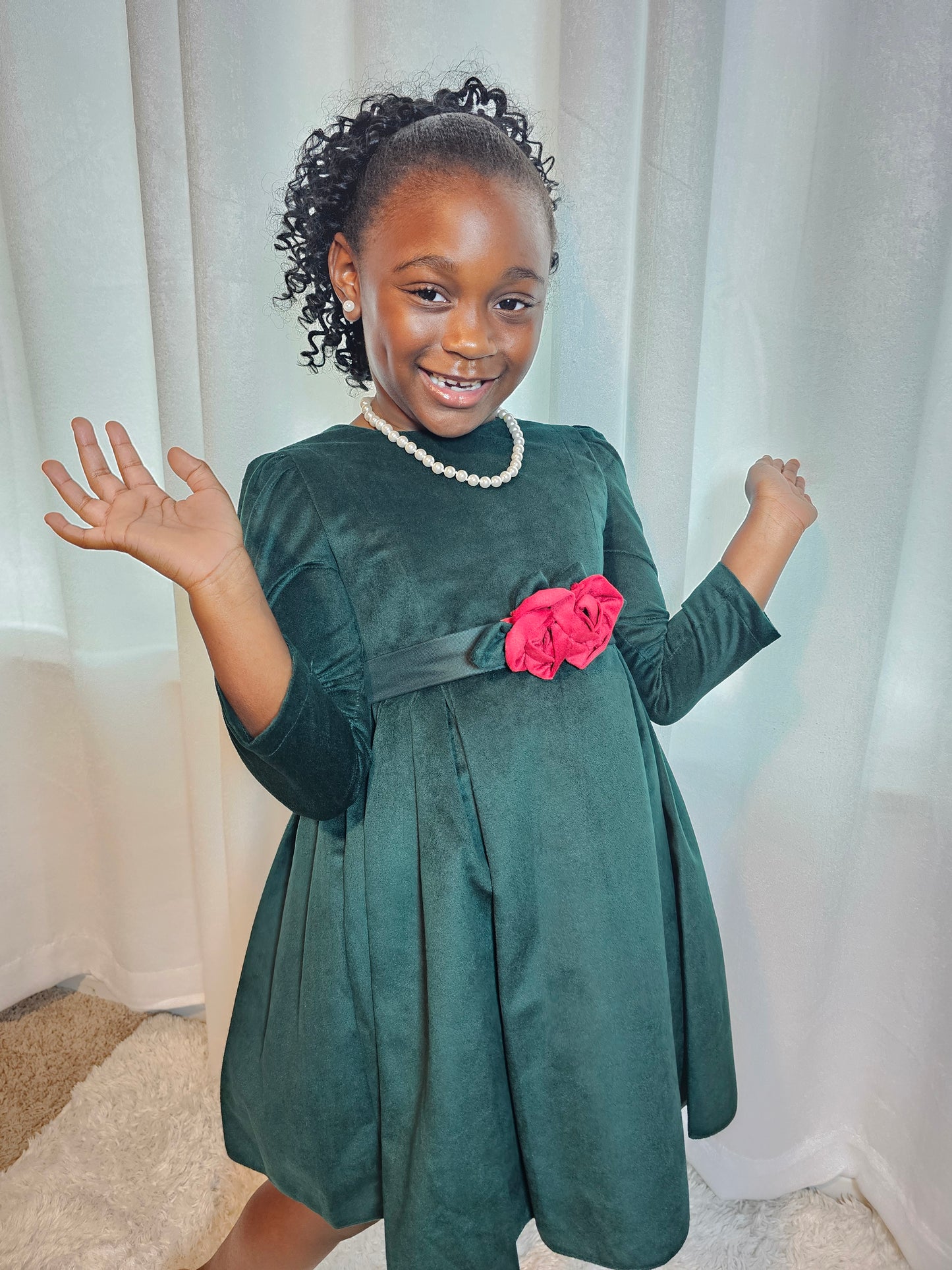 Emerald Blossom Velvet Dress