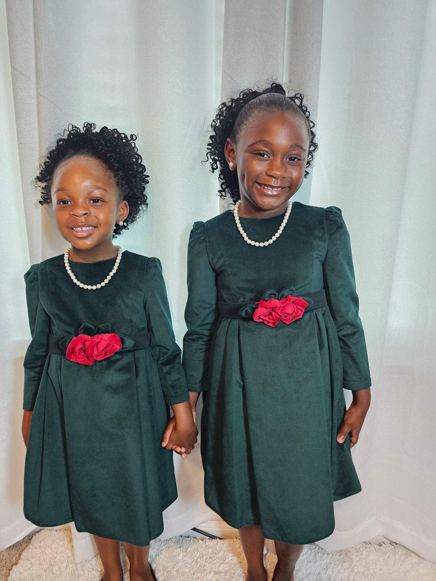 Emerald Blossom Velvet Dress