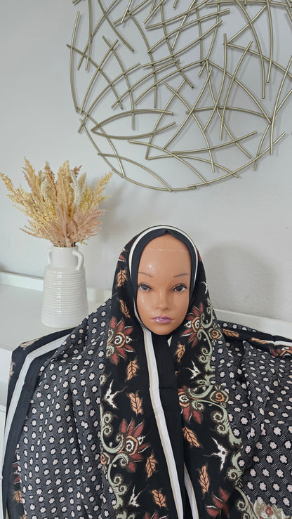 Noir Elegance Floral Hijab