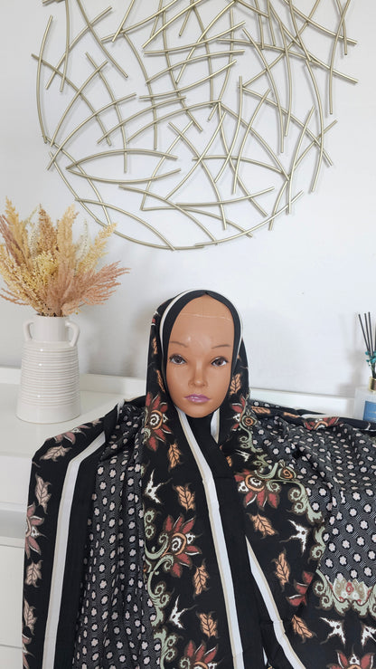 Noir Elegance Floral Hijab