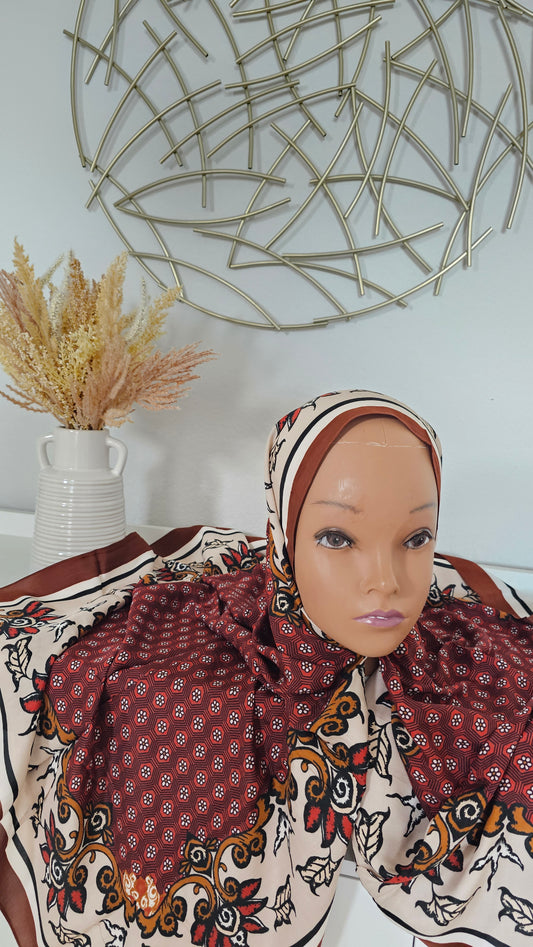 Maroon Elegance Printed Hijab