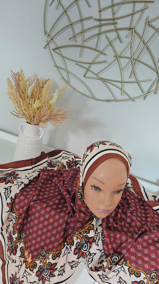 Maroon Elegance Printed Hijab
