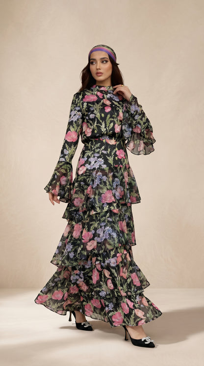Naffy Floral skirt and blouse Set